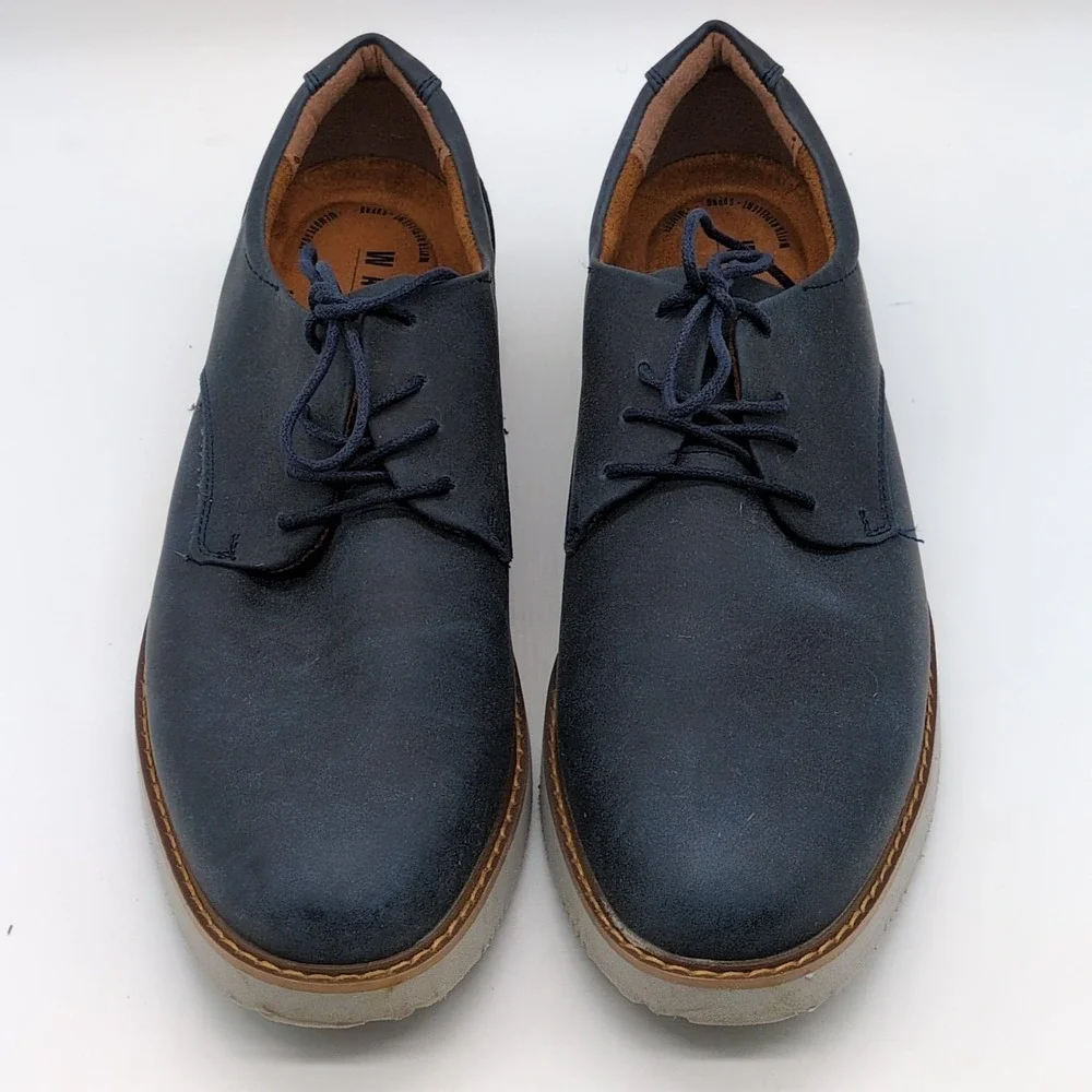 Deer Stags Shoes Mens Walkmaster Blue 10.5 Wide Leather Oxfords Memory Foam